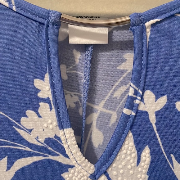 Ruby Rd Petite M puff print flutter sleeve dress in light blue and white floral. - Picture 8 of 8